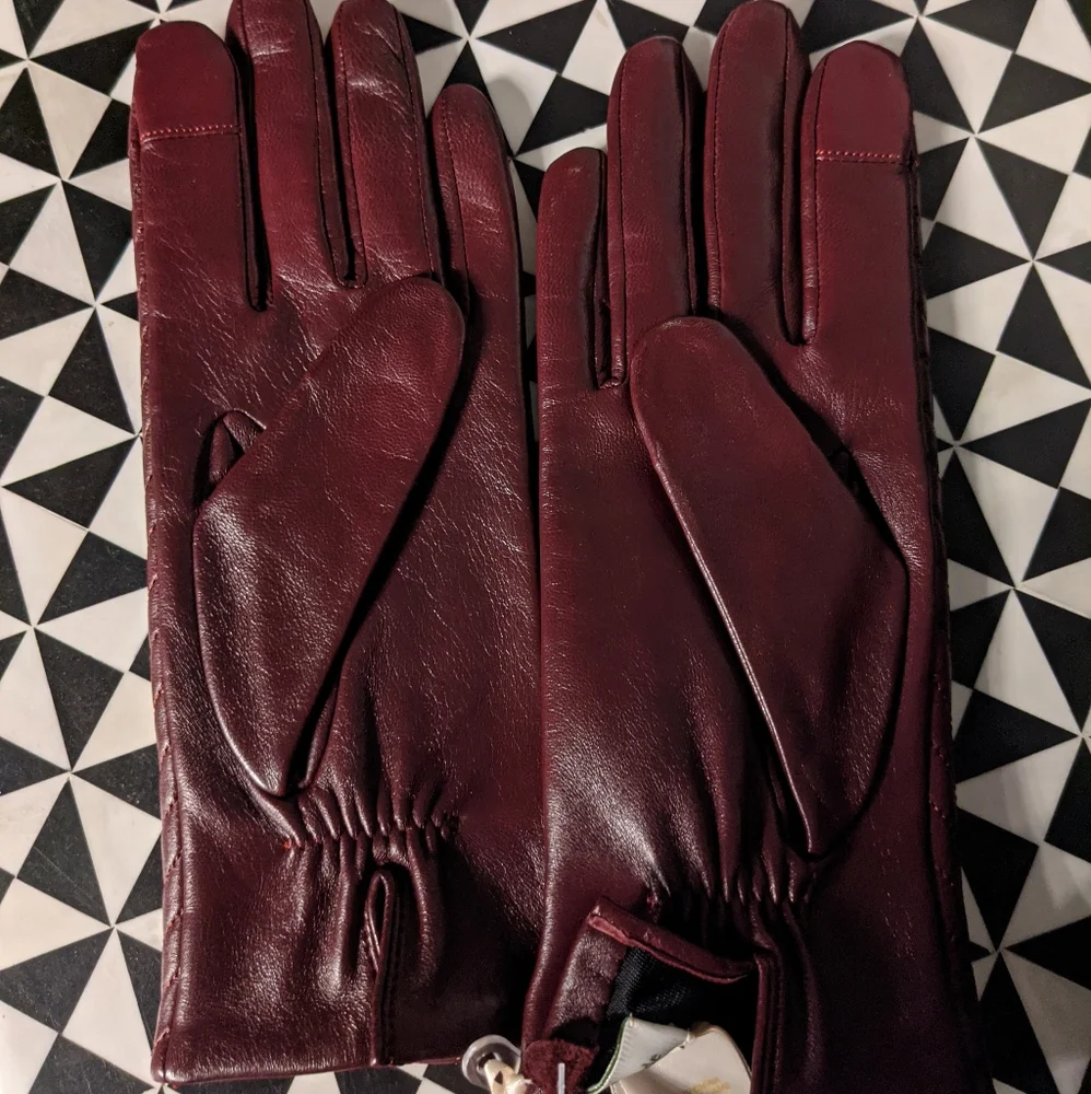 kate spade Quilted Leather Long Gloves in Burgundy